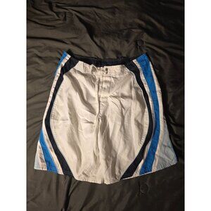 Mens Swimsuit Board Shorts White Blue Stripes Size 34 Medium Swim Trunks